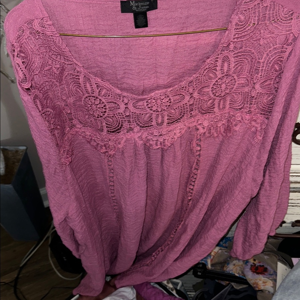 Mackenzie & James Pink Lace Detail Blouse elastic sleeves lined 2x very nice - Picture 5 of 5